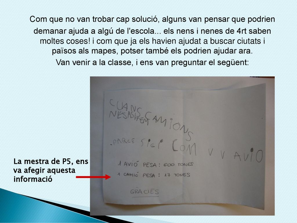Van venir a la classe, i ens van preguntar el següent: