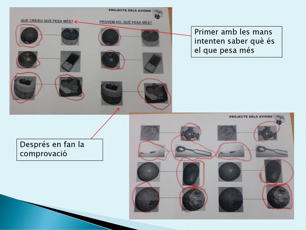 Primer amb les mans intenten saber què és el que pesa més