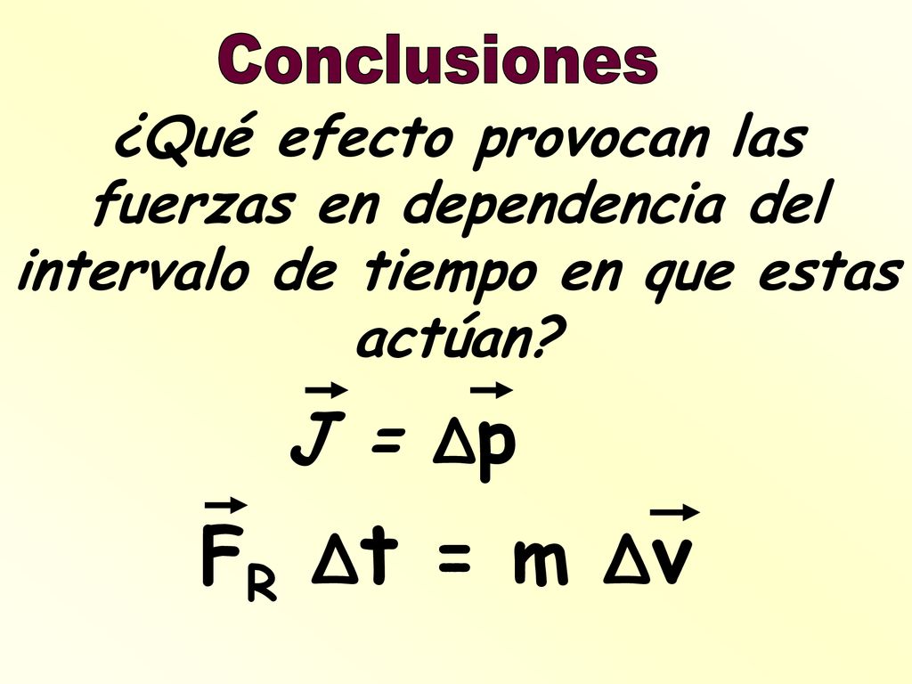 Conclusiones ¿Qué efecto provocan las fuerzas en dependencia del intervalo de tiempo en que estas actúan