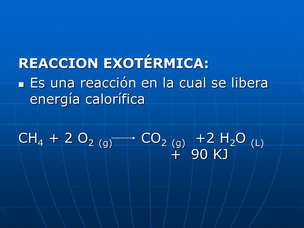 REACCION EXOTÉRMICA: Es una reacción en la cual se libera energía calorífica.