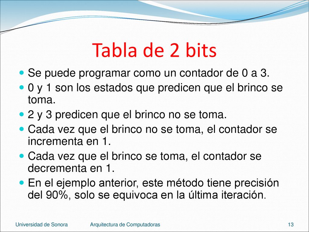 Tabla de 2 bits Se puede programar como un contador de 0 a 3.