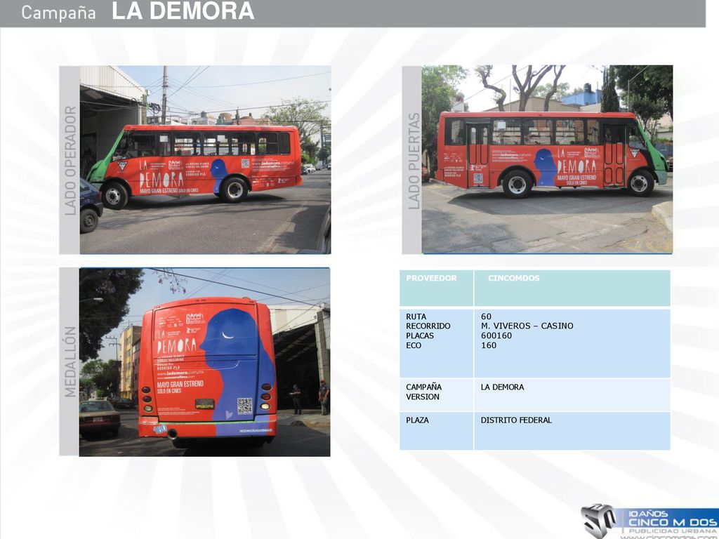 LA DEMORA PROVEEDOR CINCOMDOS RUTA RECORRIDO PLACAS ECO 60