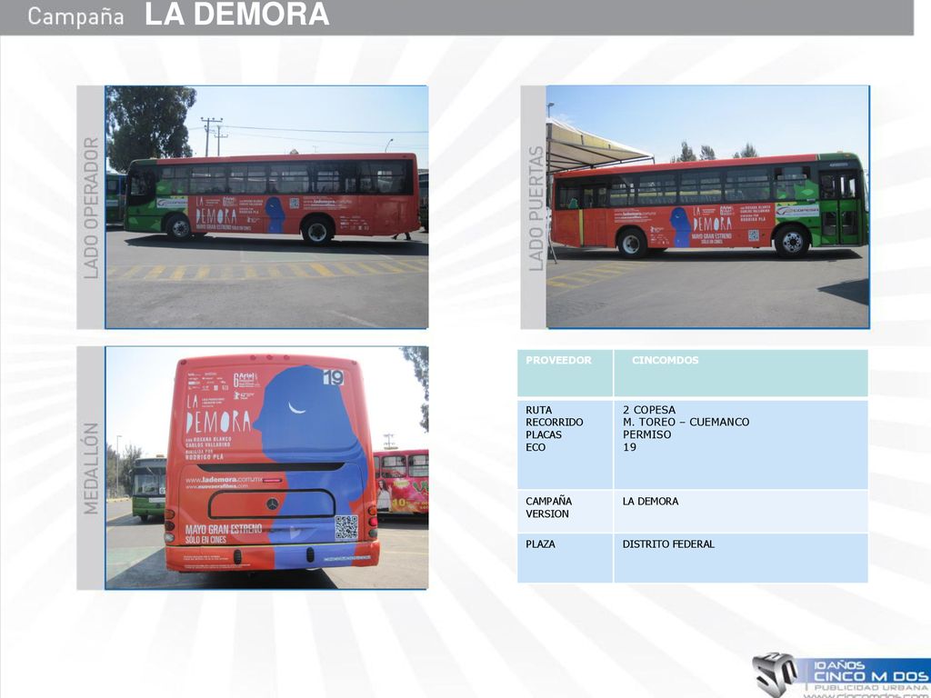 LA DEMORA PROVEEDOR CINCOMDOS RUTA RECORRIDO PLACAS ECO 2 COPESA