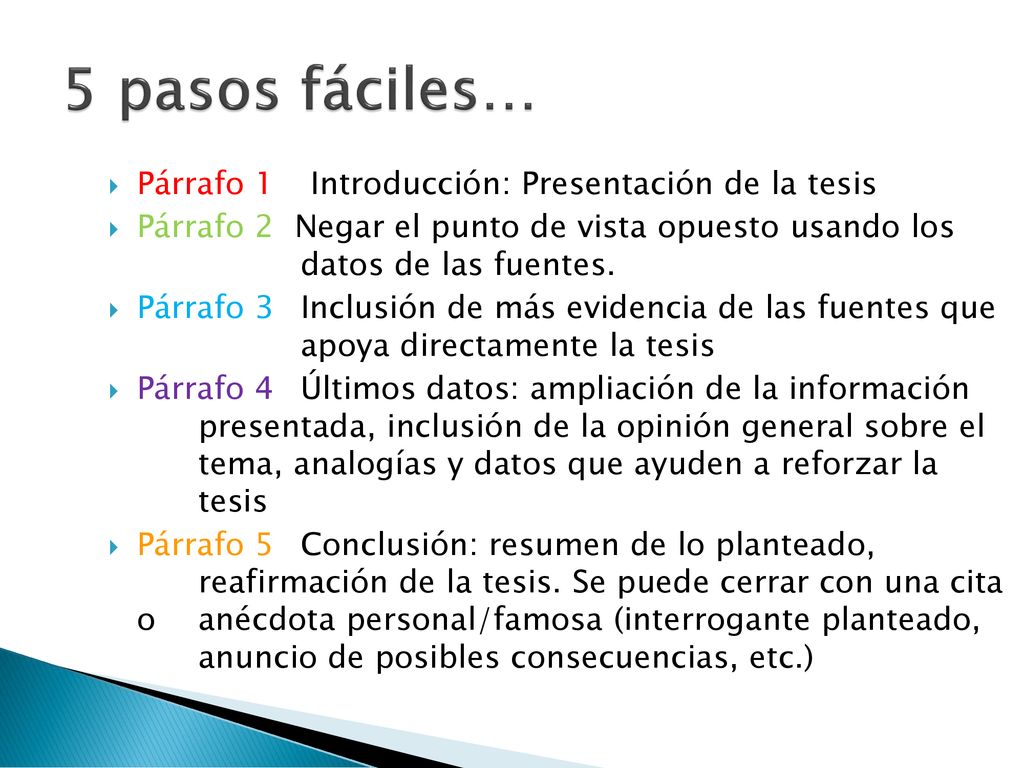 5 pasos fáciles… Párrafo 1 Introducción: Presentación de la tesis
