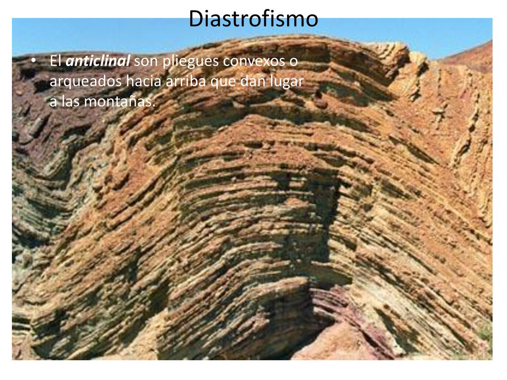Diastrofismo El anticlinal son pliegues convexos o arqueados hacia arriba que dan lugar a las montañas.