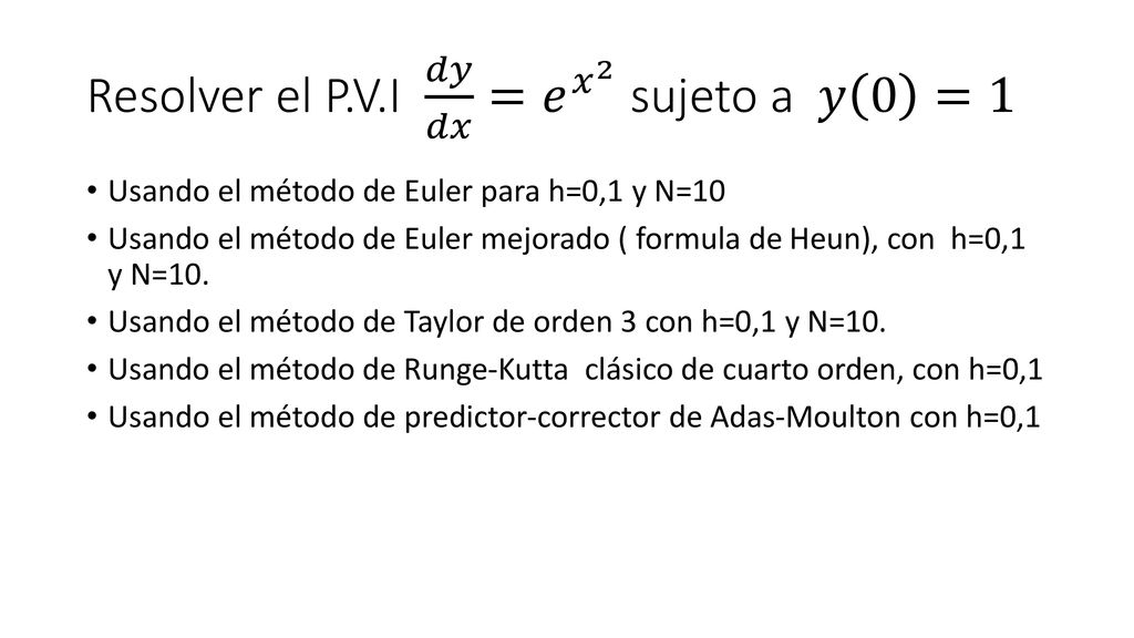 Resolver el P.V.I 𝑑𝑦 𝑑𝑥 = 𝑒 𝑥 2 sujeto a 𝑦 0 =1