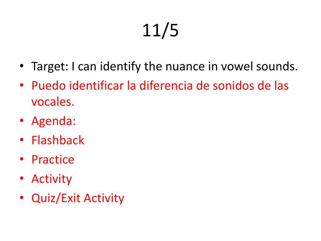 11/5 Target: I can identify the nuance in vowel sounds.