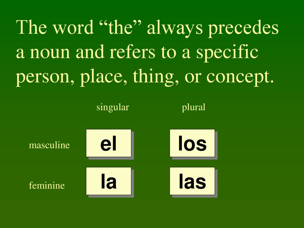 The word the always precedes a noun and refers to a specific person, place, thing, or concept.