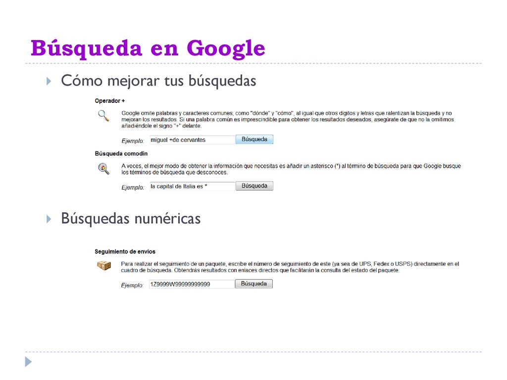 Búsqueda en Google Cómo mejorar tus búsquedas Búsquedas numéricas