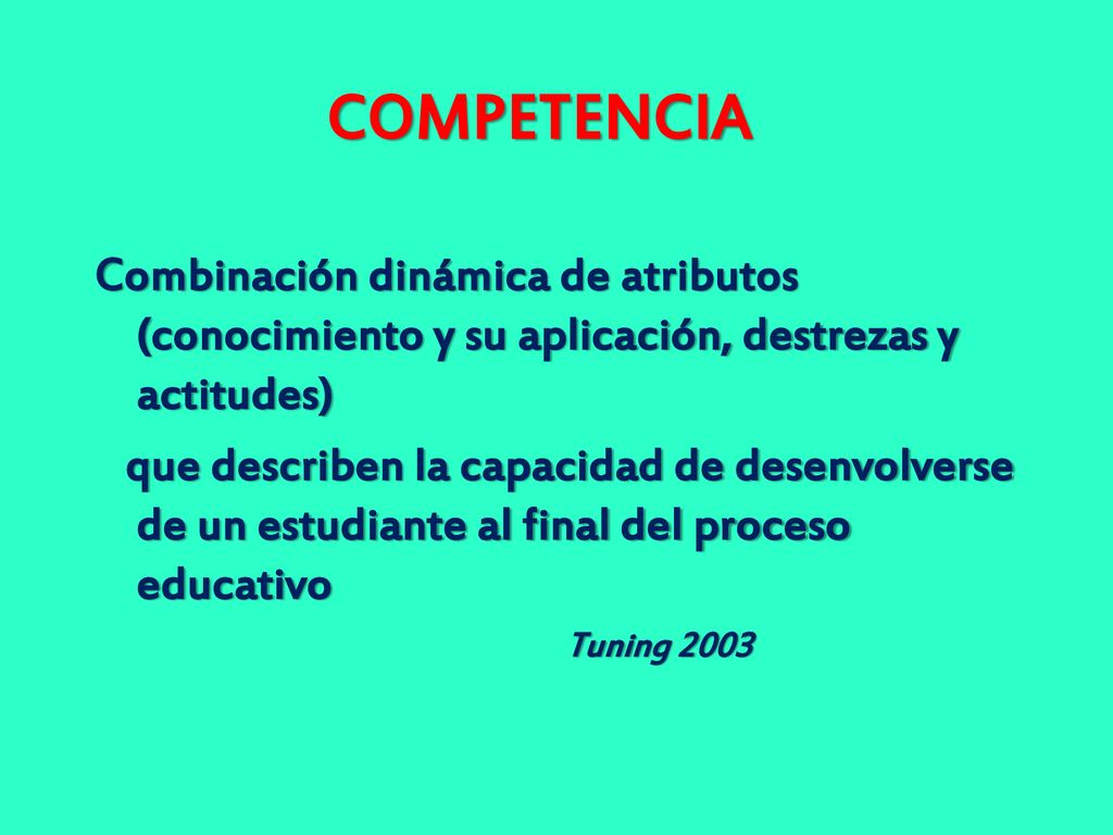 COMPETENCIA Combinación dinámica de atributos (conocimiento y su aplicación, destrezas y actitudes)