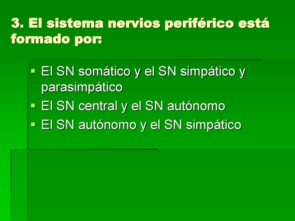 3. El sistema nervios periférico está formado por: