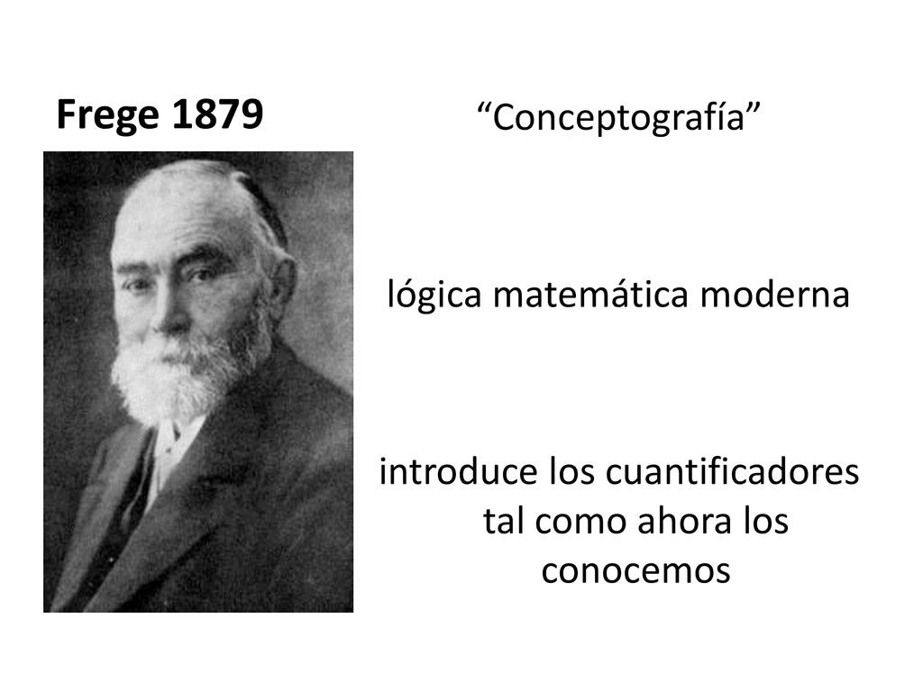 Frege 1879 Conceptografía lógica matemática moderna introduce los cuantificadores tal como ahora los conocemos