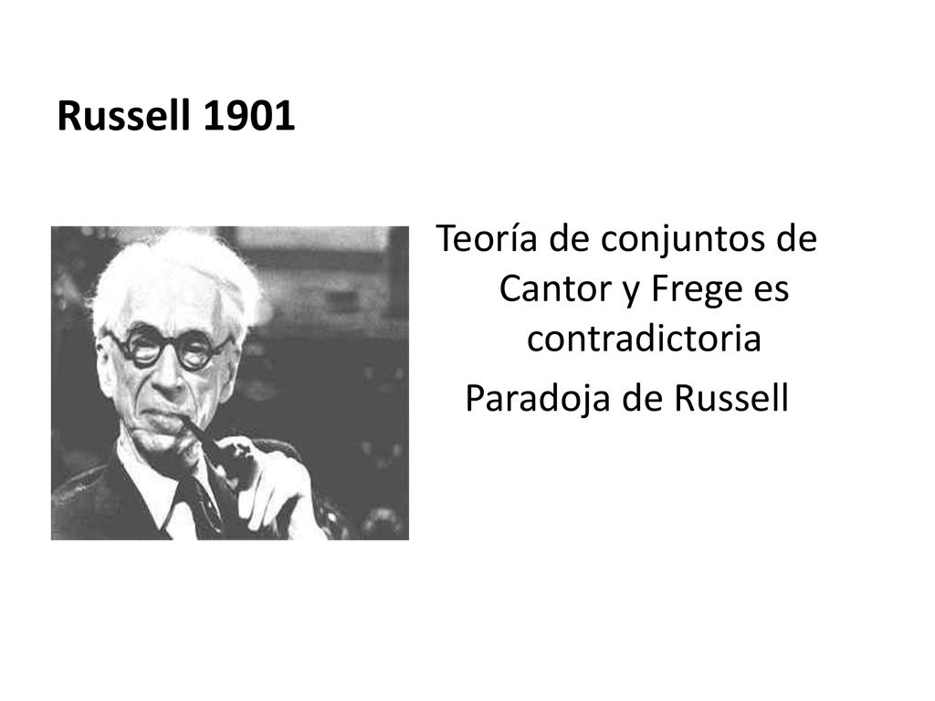 Russell 1901 Teoría de conjuntos de Cantor y Frege es contradictoria Paradoja de Russell