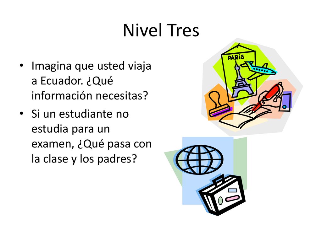 Nivel Tres Imagina que usted viaja a Ecuador. ¿Qué información necesitas
