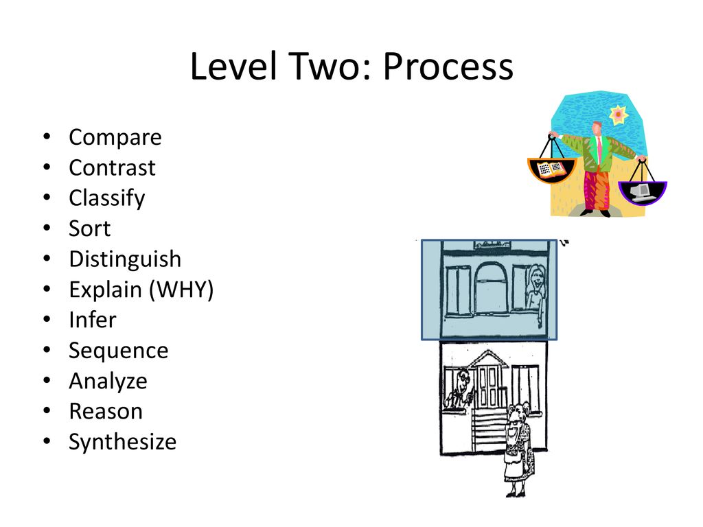 Level Two: Process Compare Contrast Classify Sort Distinguish