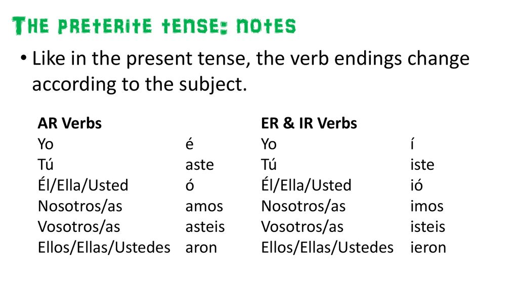 Like in the present tense, the verb endings change according to the subject.