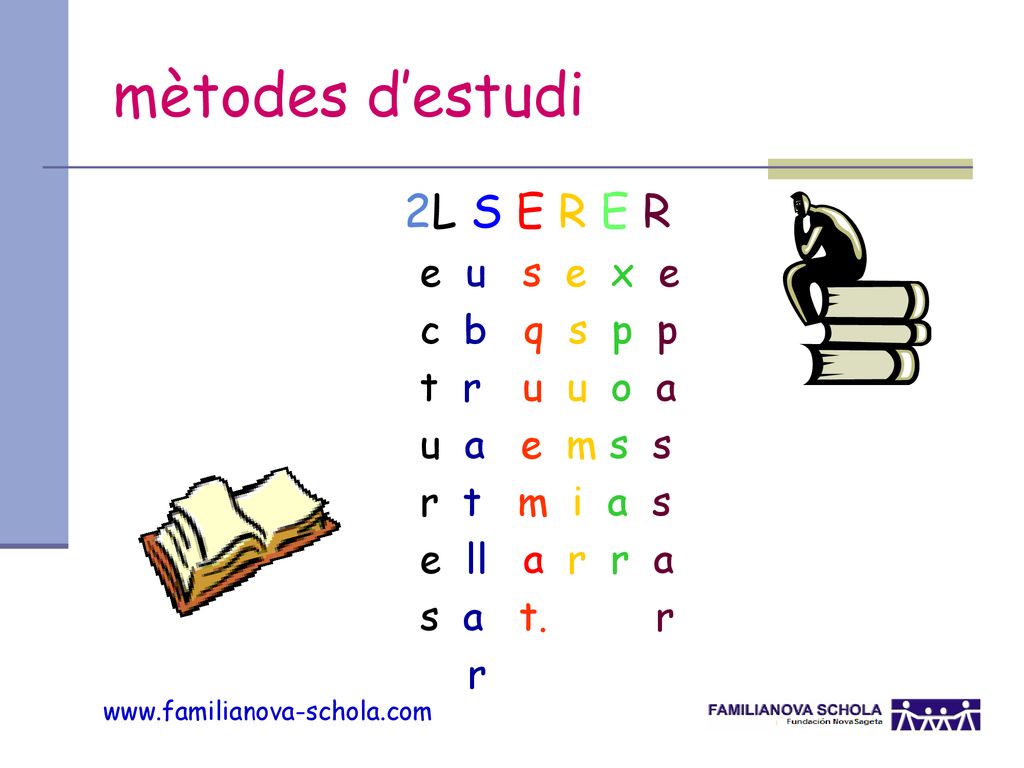 mètodes d’estudi 2L S E R E R e u s e x e c b q s p p t r u u o a