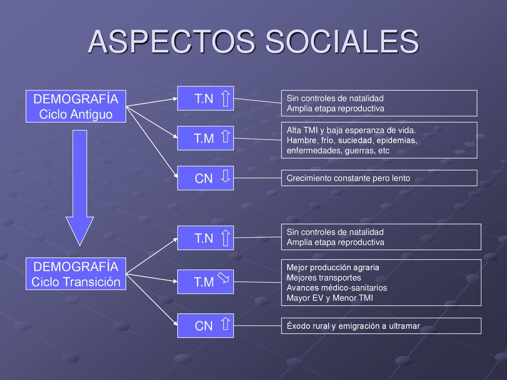 ASPECTOS SOCIALES T.N DEMOGRAFÍA Ciclo Antiguo T.M CN T.N DEMOGRAFÍA
