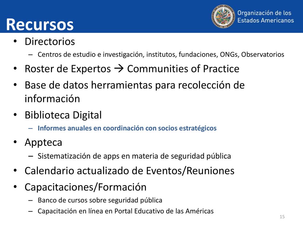 Recursos Directorios Roster de Expertos  Communities of Practice