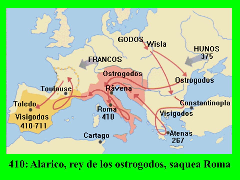 410: Alarico, rey de los ostrogodos, saquea Roma