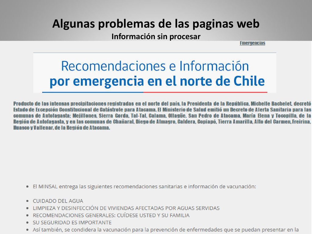 Algunas problemas de las paginas web Información sin procesar