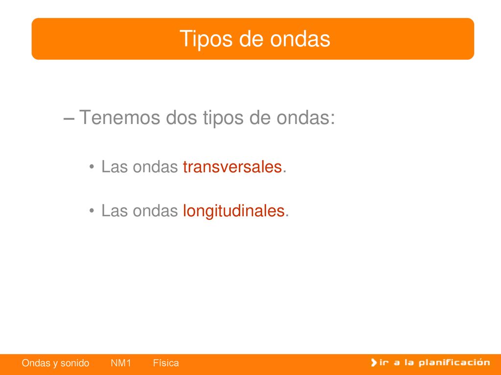 Tipos de ondas Tenemos dos tipos de ondas: Las ondas transversales.