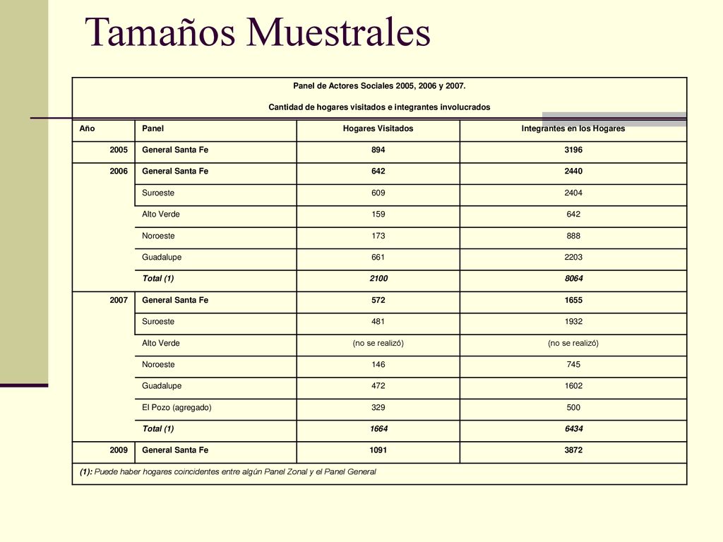 Tamaños Muestrales Panel de Actores Sociales 2005, 2006 y 2007.