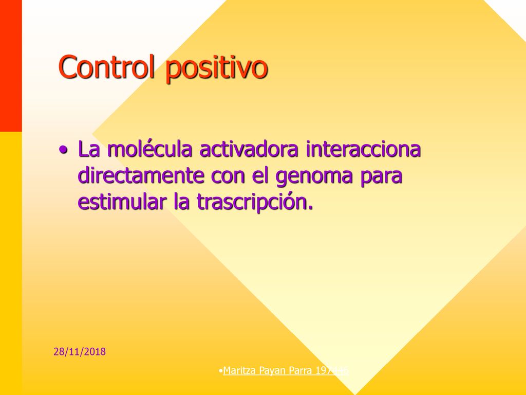 Control positivo La molécula activadora interacciona directamente con el genoma para estimular la trascripción.