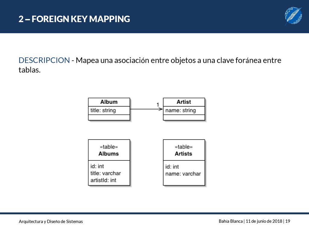 2 – FOREIGN KEY MAPPING DESCRIPCION - Mapea una asociación entre objetos a una clave foránea entre tablas.