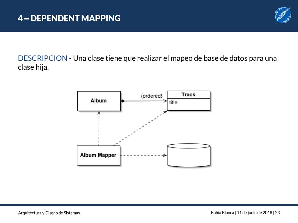 4 – DEPENDENT MAPPING DESCRIPCION - Una clase tiene que realizar el mapeo de base de datos para una clase hija.