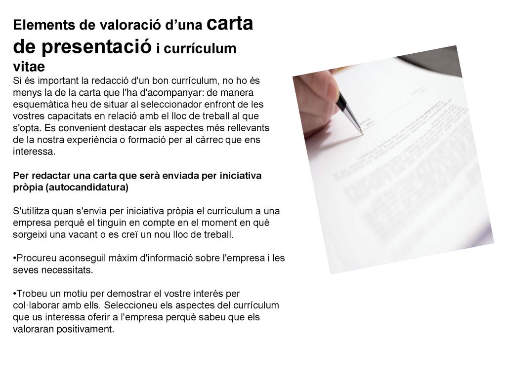 Elements de valoració d’una carta de presentació i currículum vitae