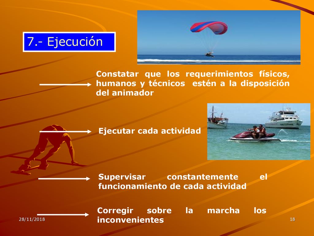 7.- Ejecución Constatar que los requerimientos físicos, humanos y técnicos estén a la disposición del animador.