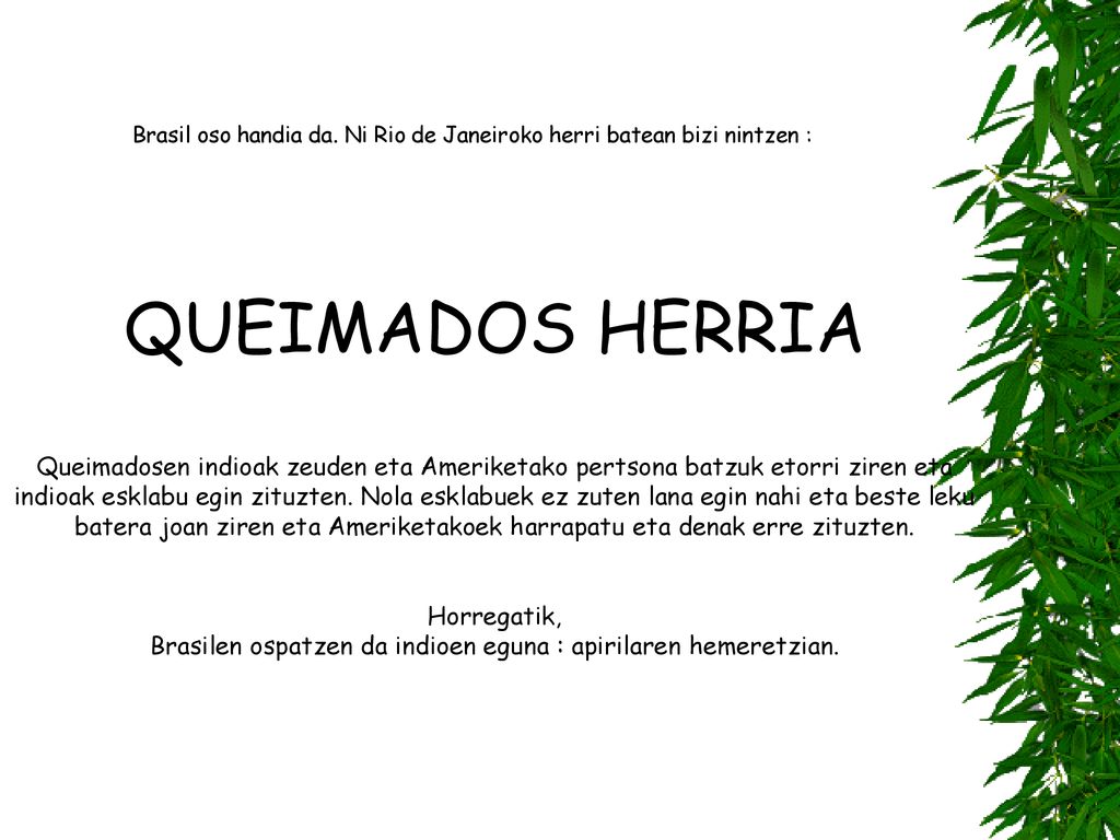 Brasil oso handia da. Ni Rio de Janeiroko herri batean bizi nintzen :