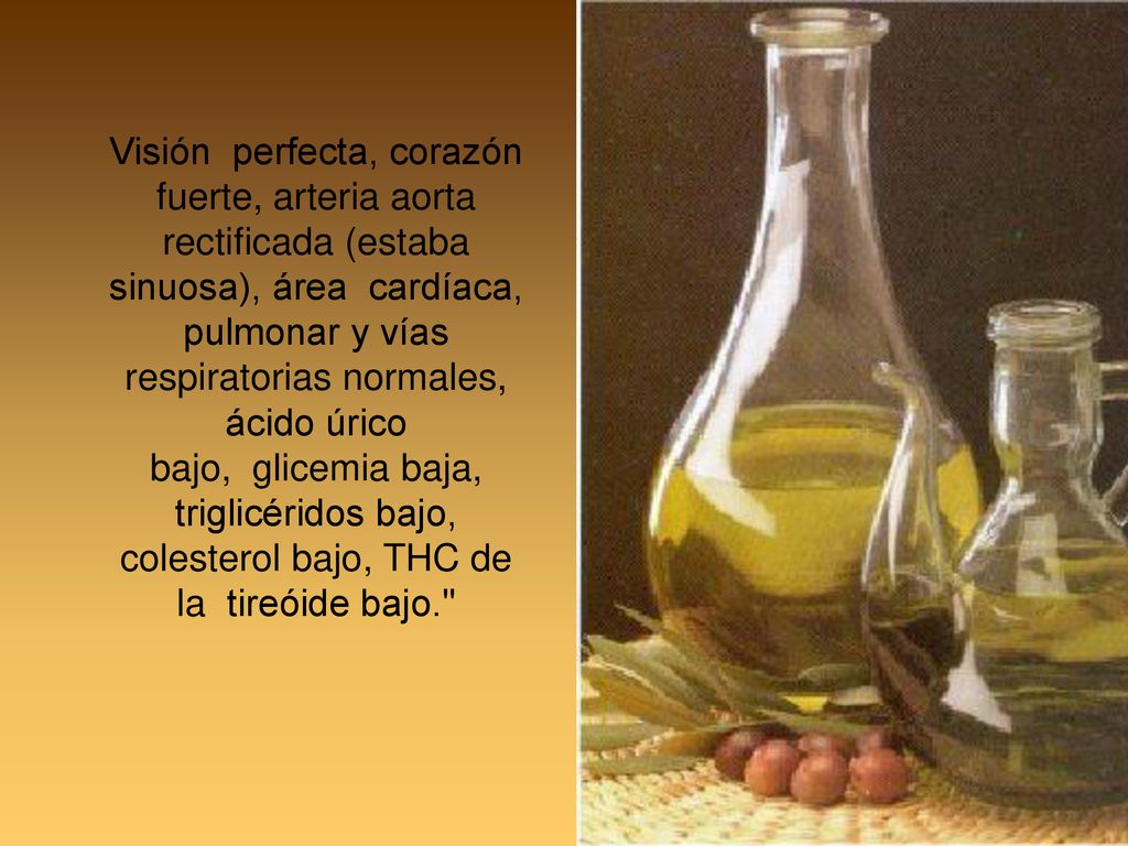Visión perfecta, corazón fuerte, arteria aorta rectificada (estaba sinuosa), área cardíaca, pulmonar y vías respiratorias normales, ácido úrico bajo, glicemia baja, triglicéridos bajo, colesterol bajo, THC de la tireóide bajo.