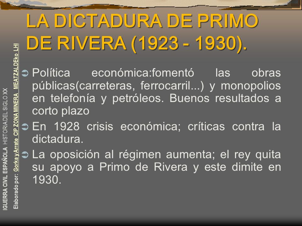 LA DICTADURA DE PRIMO DE RIVERA ( ).