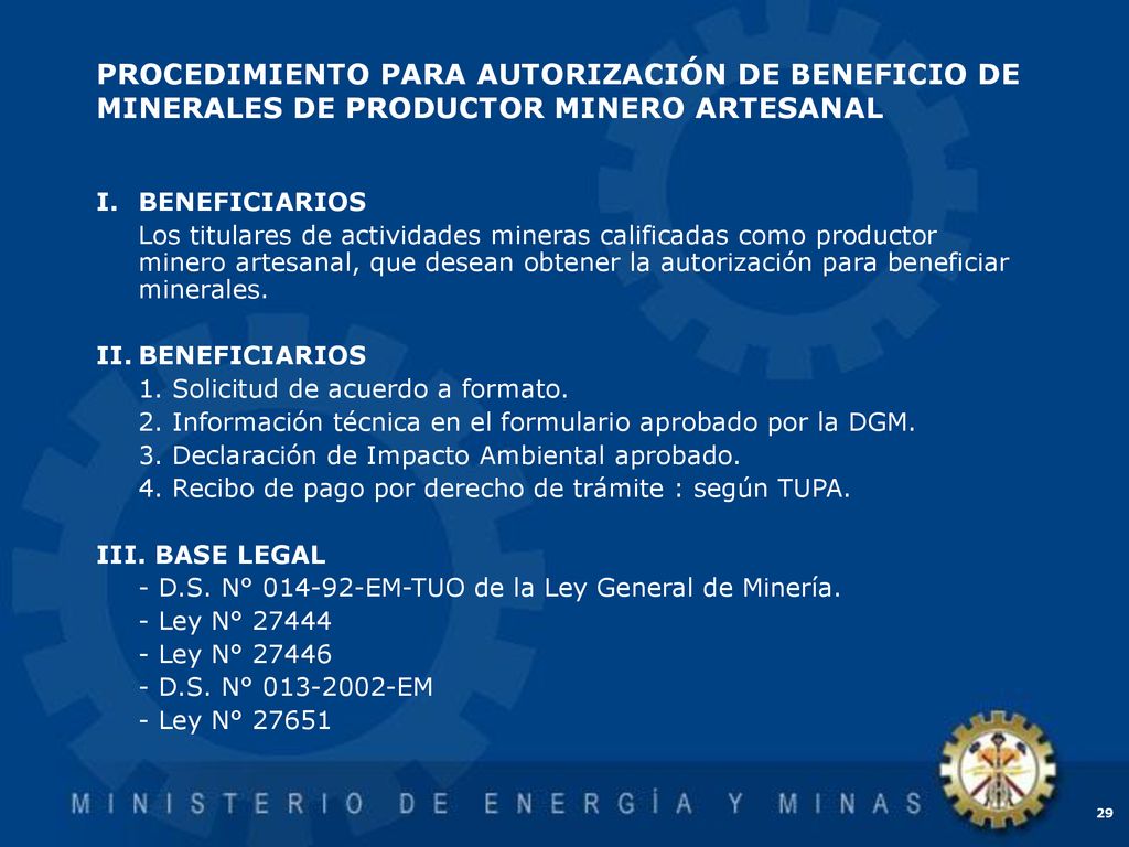 PROCEDIMIENTO PARA AUTORIZACIÓN DE BENEFICIO DE MINERALES DE PRODUCTOR MINERO ARTESANAL