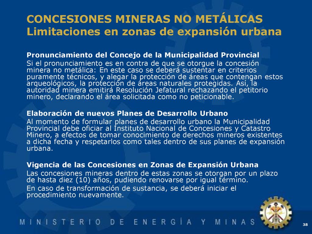 CONCESIONES MINERAS NO METÁLICAS Limitaciones en zonas de expansión urbana