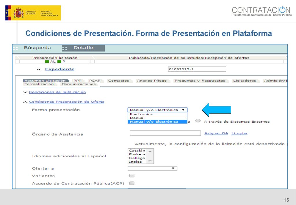Condiciones de Presentación. Forma de Presentación en Plataforma