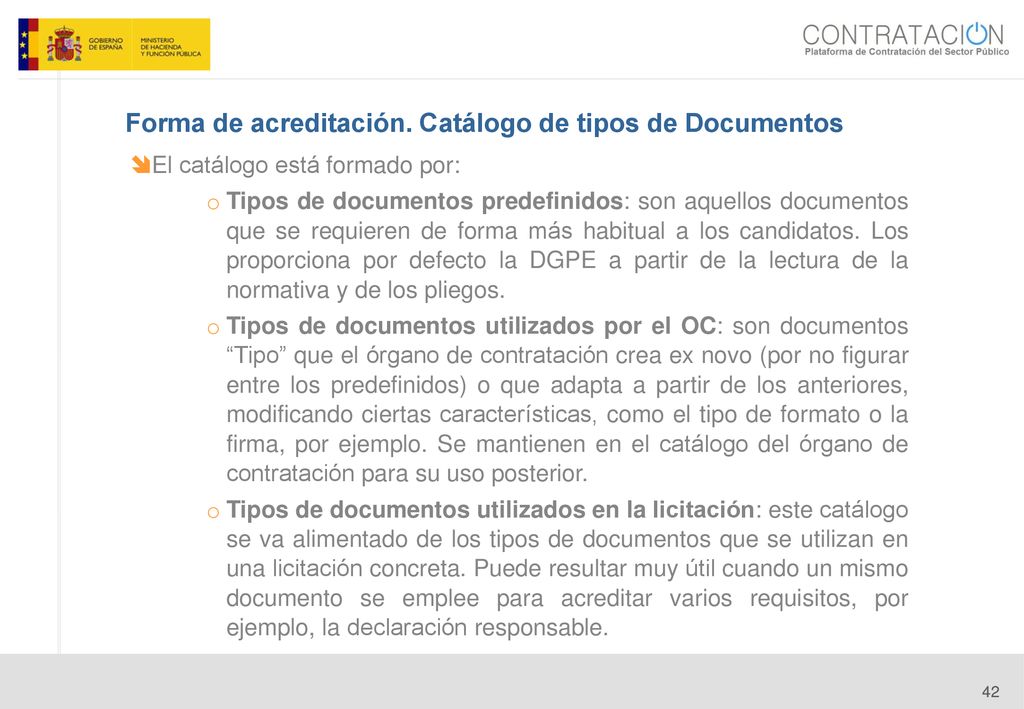 Forma de acreditación. Catálogo de tipos de Documentos