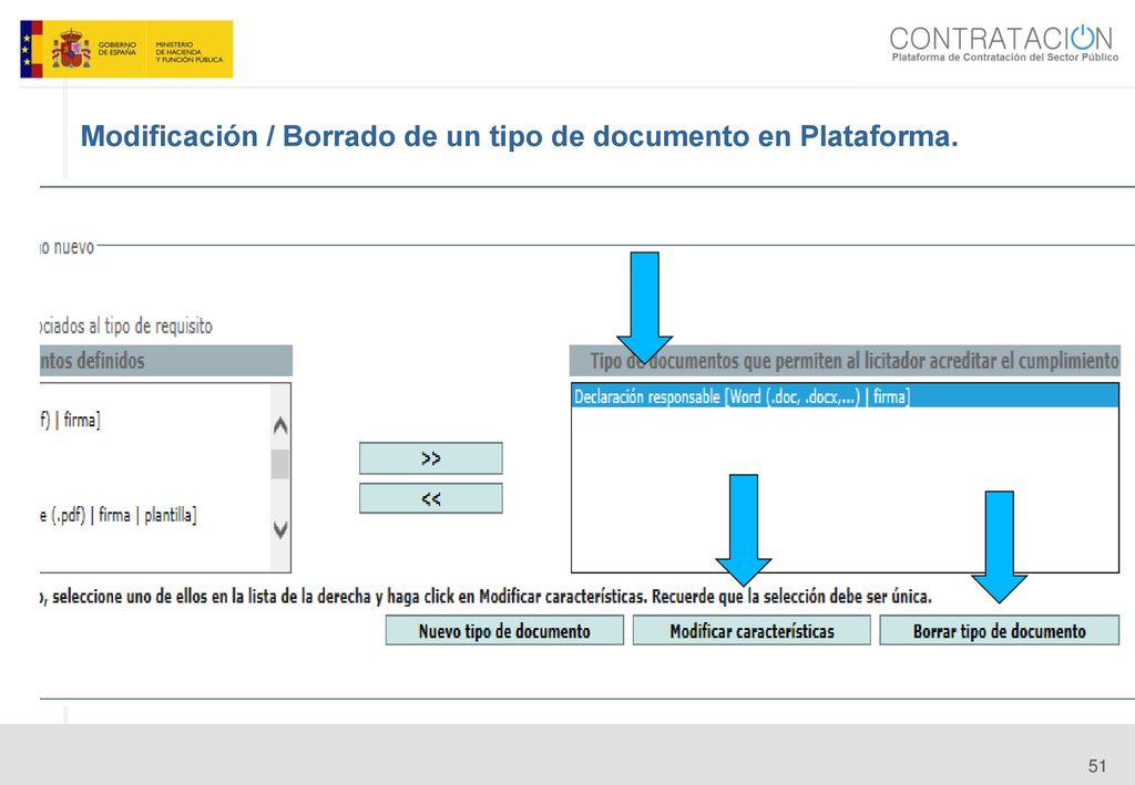 Modificación / Borrado de un tipo de documento en Plataforma.