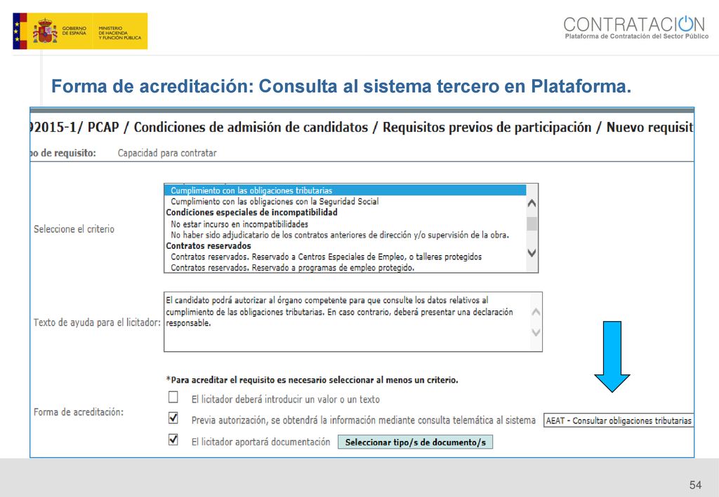 Forma de acreditación: Consulta al sistema tercero en Plataforma.