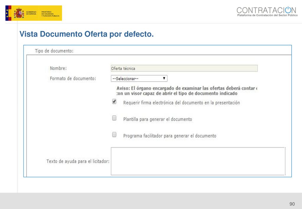 Vista Documento Oferta por defecto.