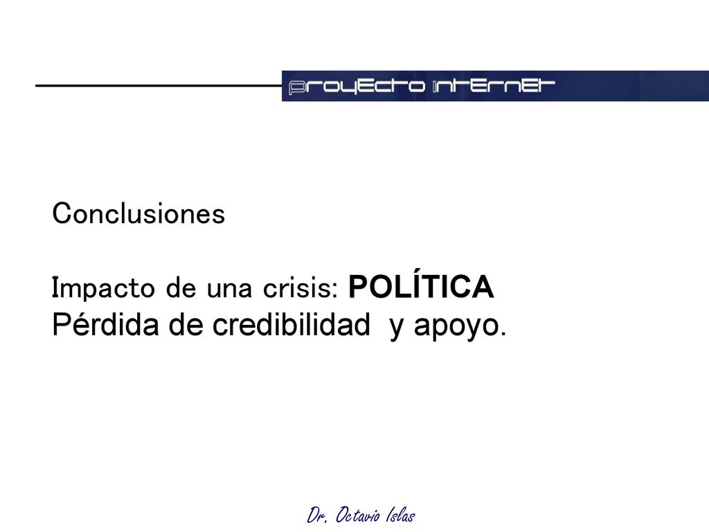 Conclusiones Impacto de una crisis: POLÍTICA Pérdida de credibilidad y apoyo.