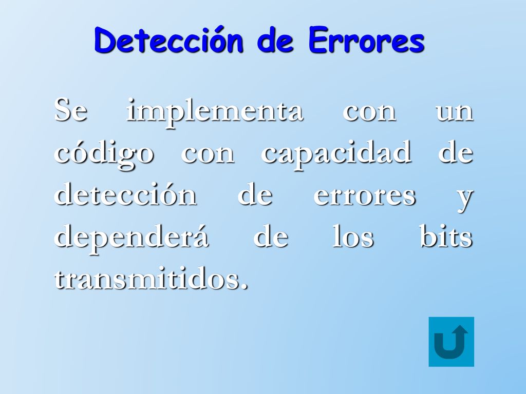 Detección de Errores Se implementa con un código con capacidad de detección de errores y dependerá de los bits transmitidos.