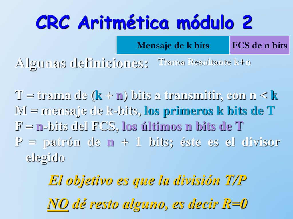 El objetivo es que la división T/P NO dé resto alguno, es decir R=0