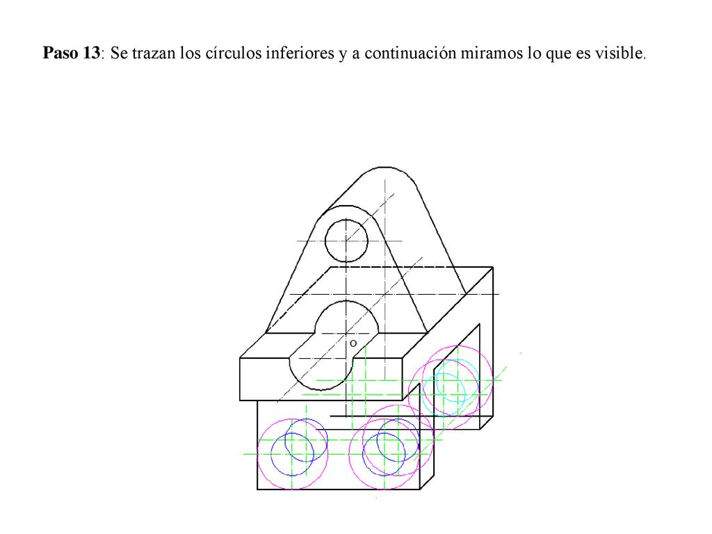 Paso 13: Se trazan los círculos inferiores y a continuación miramos lo que es visible.