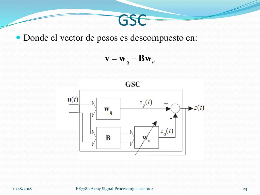 GSC Donde el vector de pesos es descompuesto en: 11/28/2018