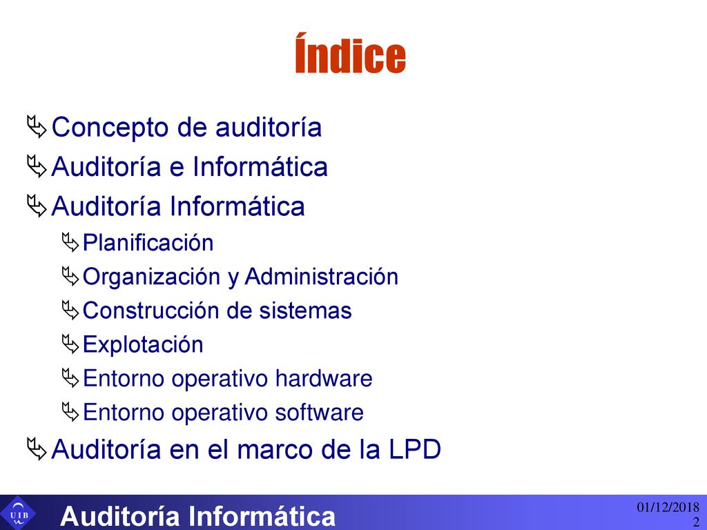 Índice Concepto de auditoría Auditoría e Informática