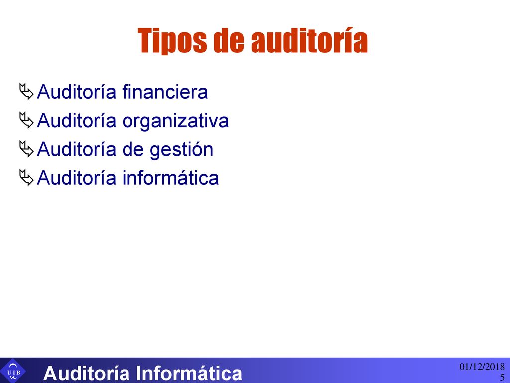 Tipos de auditoría Auditoría financiera Auditoría organizativa