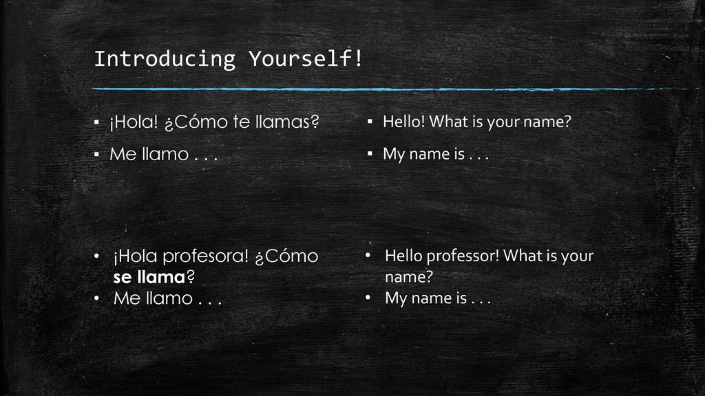 Introducing Yourself! ¡Hola! ¿Cómo te llamas Me llamo . . .